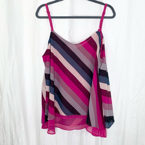 Torrid Size 0 Women’s Pink Sheer Layered Tank with Diagonal Stripes - Picture 2 of 6